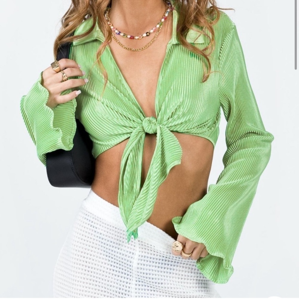 NWOT Princess Polly Venga Cropped Green Long Sleeve Top